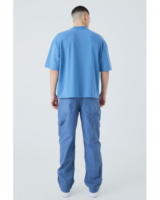 BoohooMAN Kastiges Oversize Premium T-Shirt mit Stickerei in Blue für Herren