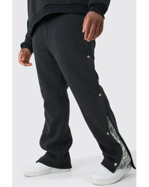 BoohooMAN Plus Relaxed Printed Side Panel Popper Jogger in Black für Herren