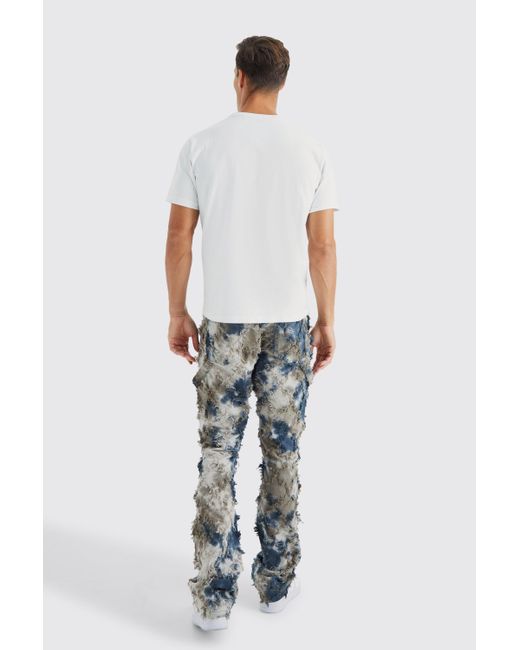 BoohooMAN Blue Tall Fixed Waist Slim Oil Camo Cargo Tapestry Trouser for men