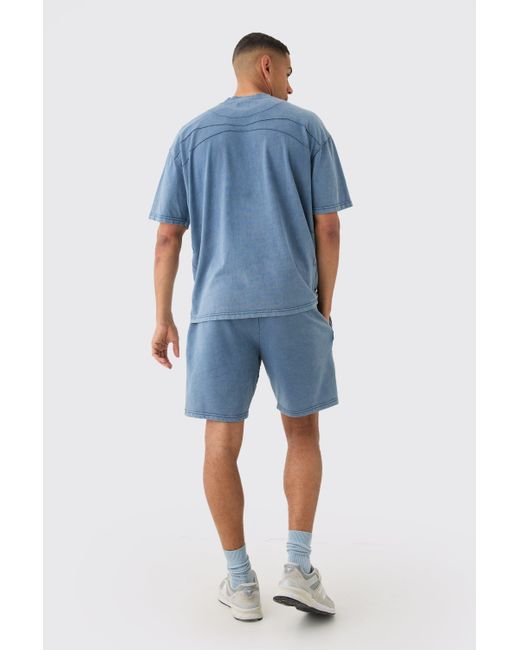 BoohooMAN Blue Relaxed Fit Pintuck Short for men