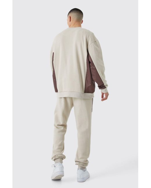 BoohooMAN Brown Man Oversized Gusset Cargo Sweat Tracksuit for men