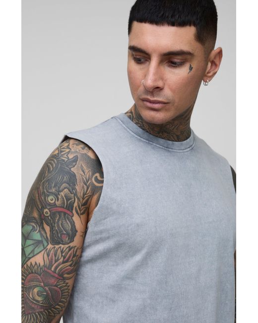 BoohooMAN Gray Tall Regular Fit Acid Wash Tank for men