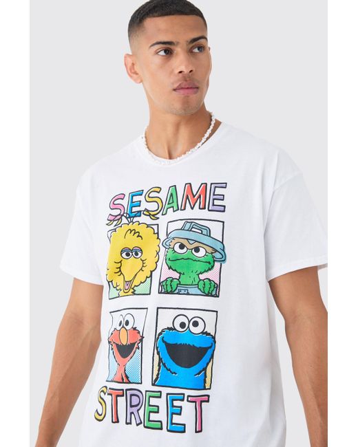BoohooMAN White Oversized Sesame Street License T-shirt for men
