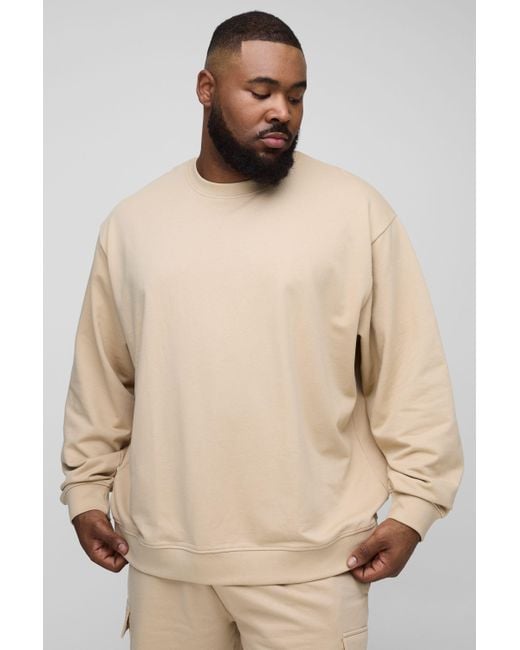 BoohooMAN Natural Plus Lightweight Loopback Oversized Fit Basic Sweat for men