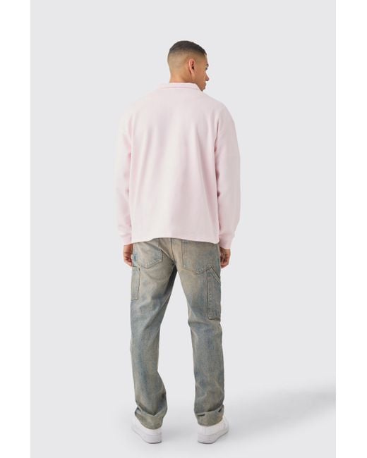 Boohoo Pink Oversized Revere Neck Rugby Polo
