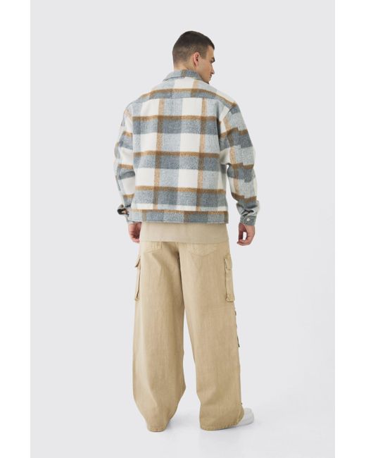 BoohooMAN Natural Tall Baggy Fit Washed Multi Pocket Cargo Jeans for men