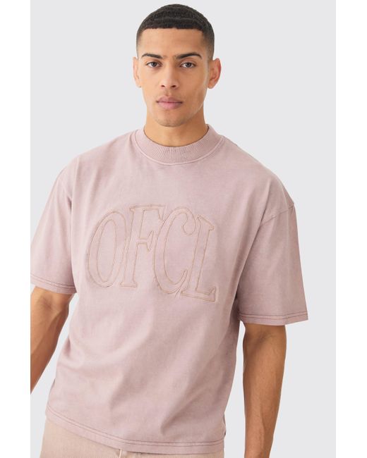 BoohooMAN Pink Oversized Boxy Acid Wash Ofcl Applique T-shirt for men