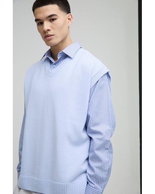 Chaleco Regular De Punto Con Escote De Pico Boohoo de color Blue