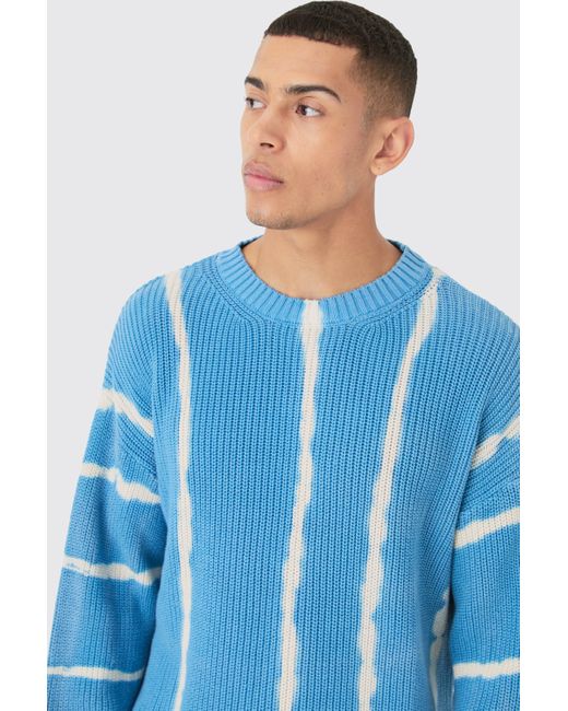 BoohooMAN Oversized Boxy Stone Wash Sweater In Light Blue for men