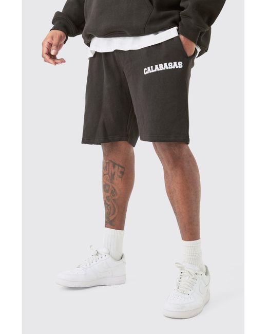 BoohooMAN Black Plus Loose Fit Varsity Jersey Shorts for men