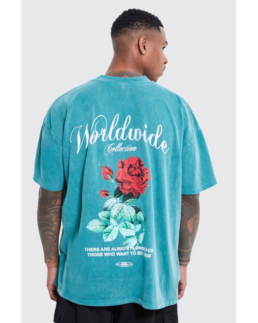 Overdye Floral Graphic T-shirt in Blue for | Lyst