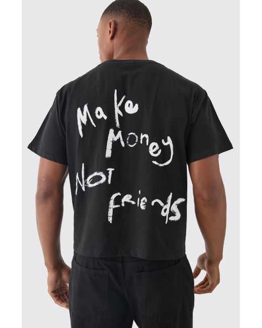 BoohooMAN Black Make Money Not Friends Slogan Baby Tee for men
