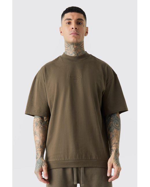 BoohooMAN Brown Tall Edition Oversized Heavyweight Zip Hem T-shirt for men