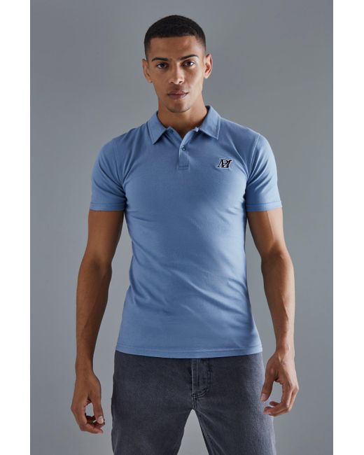 BoohooMAN Blue Slim Man Embroidered Polo for men