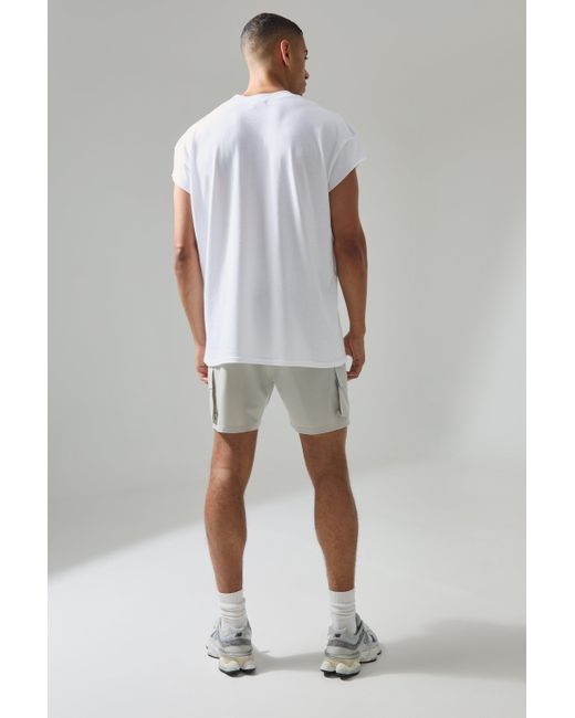 BoohooMAN White Active Training Dept Oversized Extended Neck Cut Off T-shirt for men
