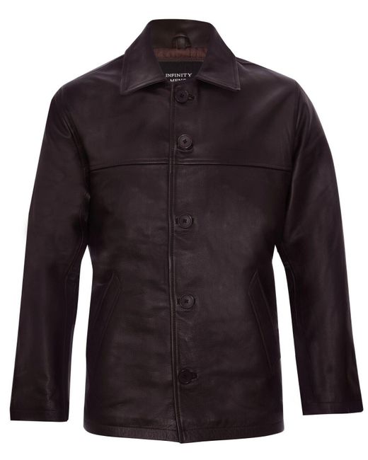 BoohooMAN Blue Infinity Leather Classic Cowhide Leather Box Jacket for men