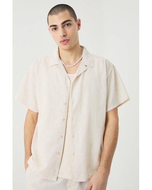 BoohooMAN Natural Short Sleeve Boxy Linen Shirt & Short for men