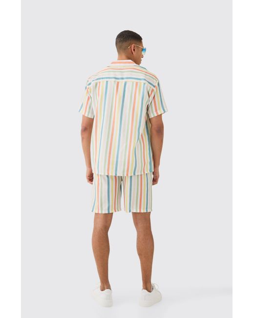 BoohooMAN White Elastic Waist Relaxed Stripe Short for men