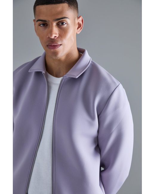 BoohooMAN Purple Bonded Scuba Harrington Jacket for men