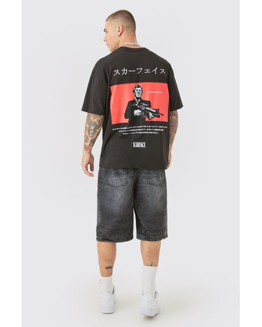 BoohooMAN Black Oversized Scarface Anime License T-shirt for men