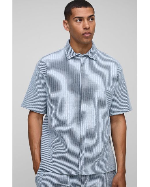 BoohooMAN Blue Oversized Two-tone Ribbed Jersey Shirt for men