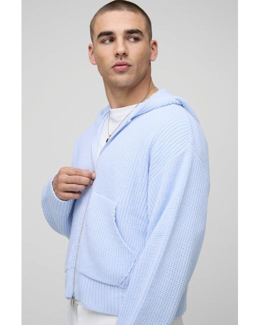 Boohoo Blue Boxy Fit Knitted Hoodie
