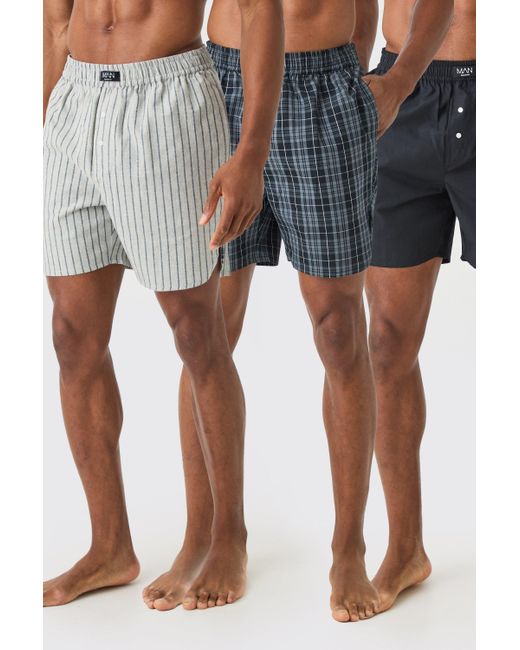 BoohooMAN Gray 3 Pack Woven Boxers In Multi for men