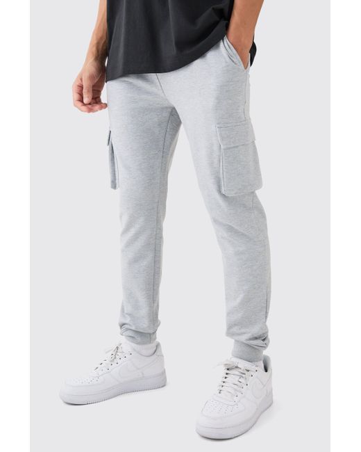 BoohooMAN Gray Skinny Fit Cargo Jogger for men