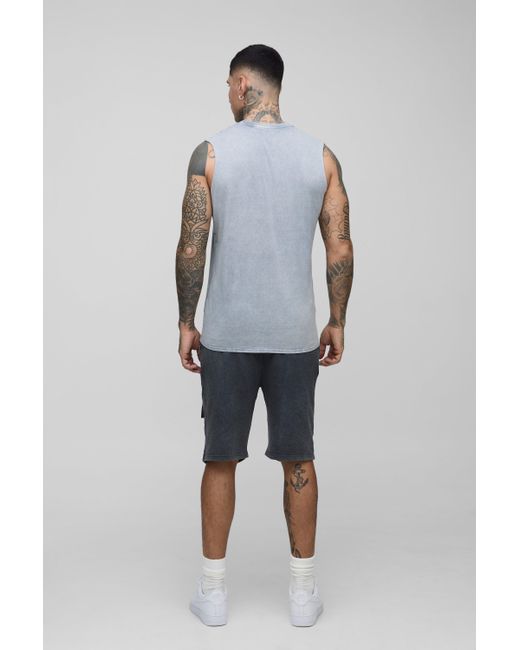 BoohooMAN Gray Tall Regular Fit Acid Wash Tank for men
