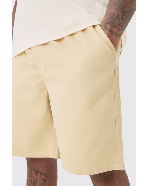 BoohooMAN Plus Elastic Waist Stone Relaxed Fit Shorts in Natural für Herren