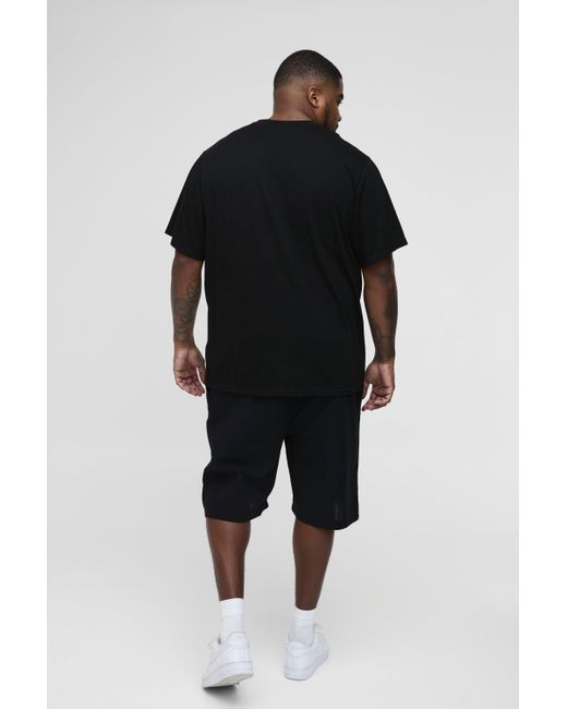 BoohooMAN Plus lockere Leinen-Shorts in Black für Herren