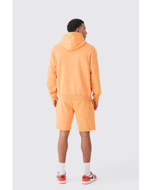 BoohooMAN Orange Man Washed Hooded Short Tracksuit for men