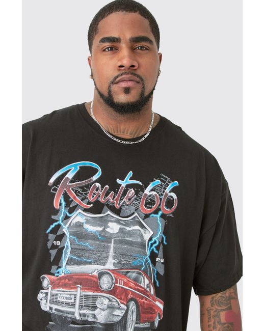 BoohooMAN Plus Route 66 Racer Printed T-shirt In Black for men