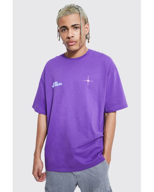 BoohooMAN Tall Oversized Puff Print Graphic Tshirt in Purple for Men