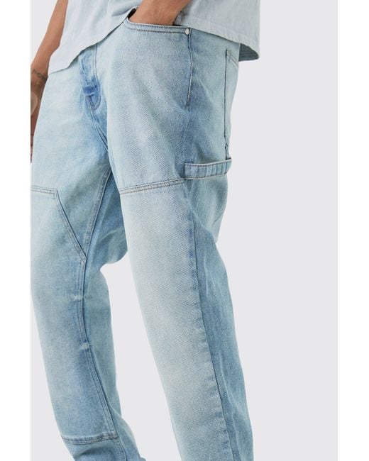 BoohooMAN Tall Slim Rigid Flare Carpenter Jeans in Blue für Herren
