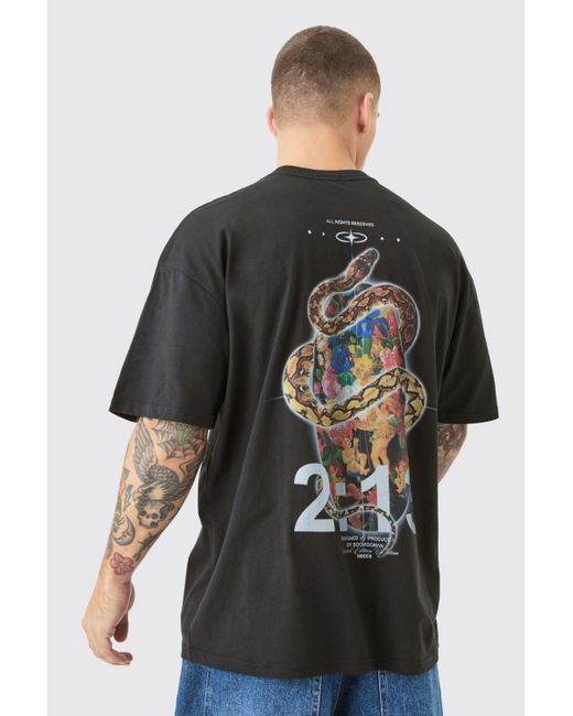 BoohooMAN Black Oversized Snake Renaissance Print T-shirt for men
