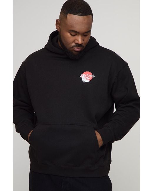 BoohooMAN Plus Oversized Landscape Rising Sun Print Hoodie in Black für Herren