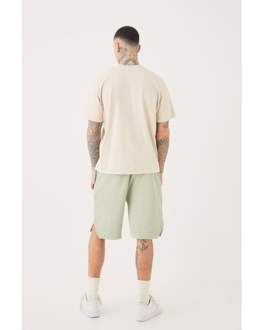 BoohooMAN Tall Volly Short Length Heavy Weight Ribbed Short in Natural für Herren