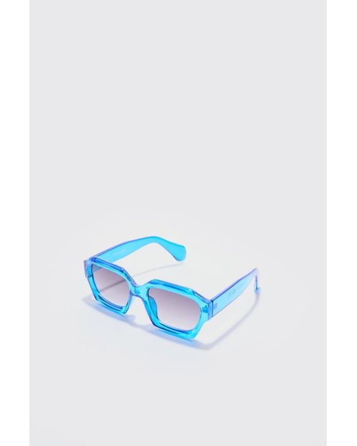 Boohoo Chunky Hexagonal Sunglasses In Blue