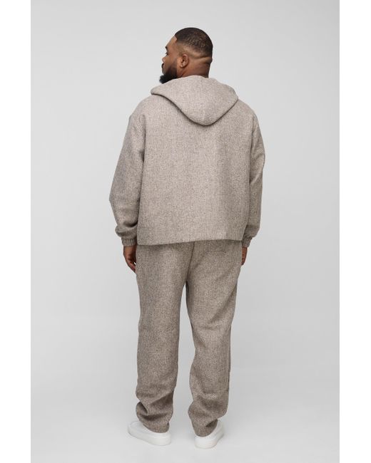 Boohoo Gray Plus Oversized Boucle Hooded Button Up Overshirt
