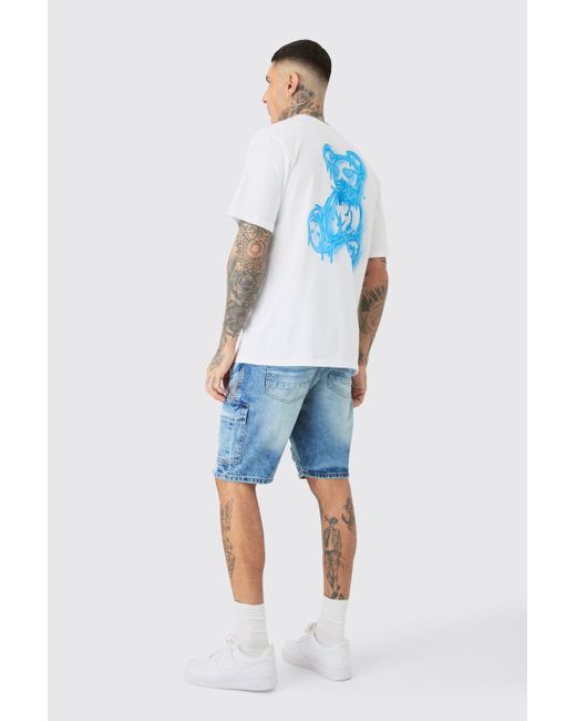 BoohooMAN Tall Drippy Teddy Back Graphic T-shirt In White for men