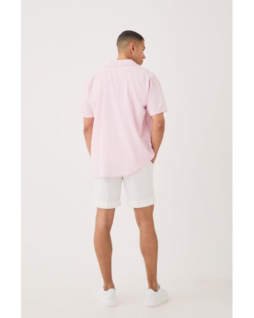 BoohooMAN Pink Short Sleeve Revere Oversized Linen Shirt for men