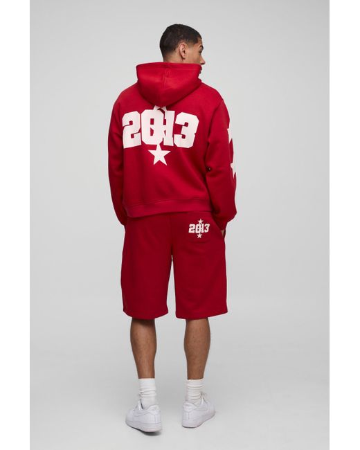 Chándal Oversize Recto De Pantalón Corto Con Capucha Boohoo de color Red