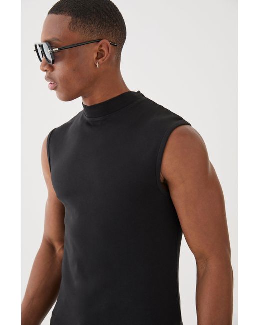 BoohooMAN Muscle Extended Neck Interlock vest in Black für Herren