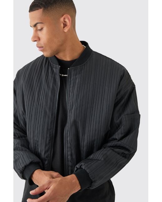 BoohooMAN Gray Pleated Bomber Jacket for men