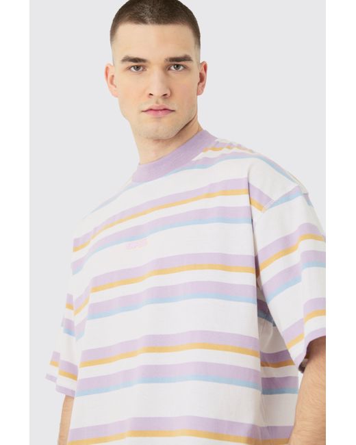 BoohooMAN White Tall Oversized Carded Heavy Striped Ofcl T-shirt for men