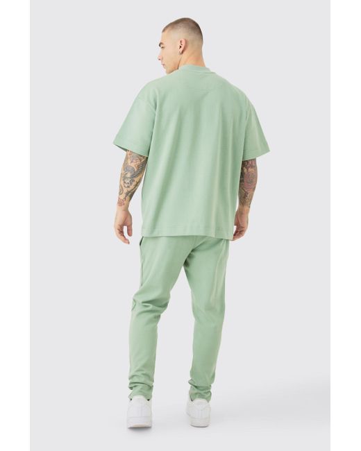 BoohooMAN Green Oversized T-shirt & Taper Jogger Interlock Set for men