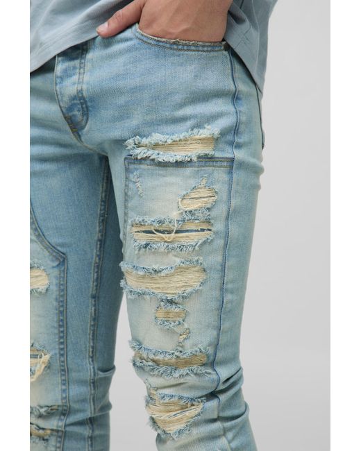 Vaqueros Pitillo Elásticos Estilo Carpintero Rotos Boohoo de color Blue