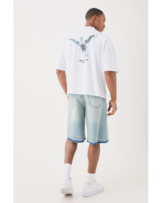 BoohooMAN White Oversized Boxy Extended Neck Limited Edition Dove Back Print T-shirt for men