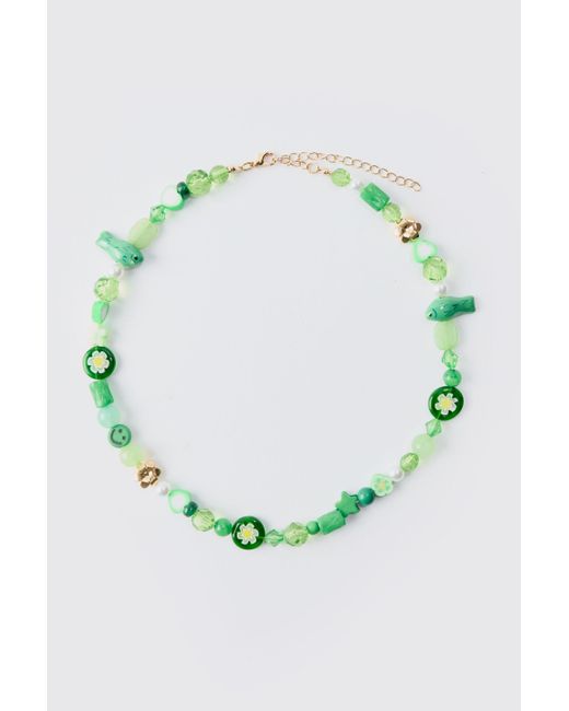 BoohooMAN Mixed Beaded Necklace In Green for men